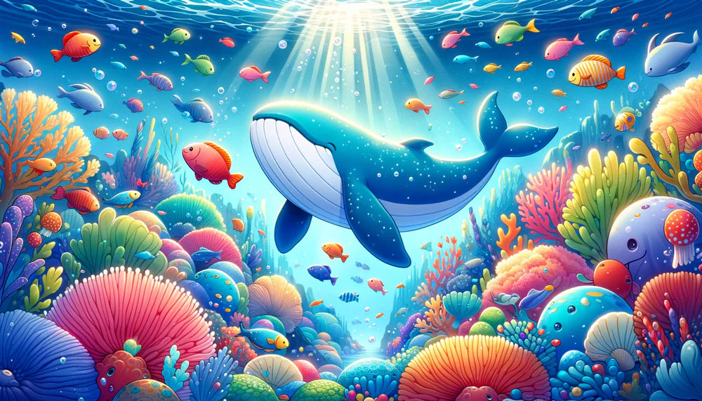 Whale Mural Wallpaper | Cartoon with Corals and Fish