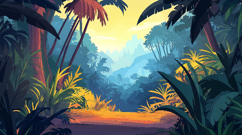 Mural Wallpaper jungle | Vibrant tropical landscape with golden light
