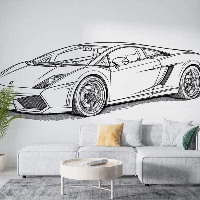 Mural Wallpaper car drawing | Lamborghini Gallardo illustration