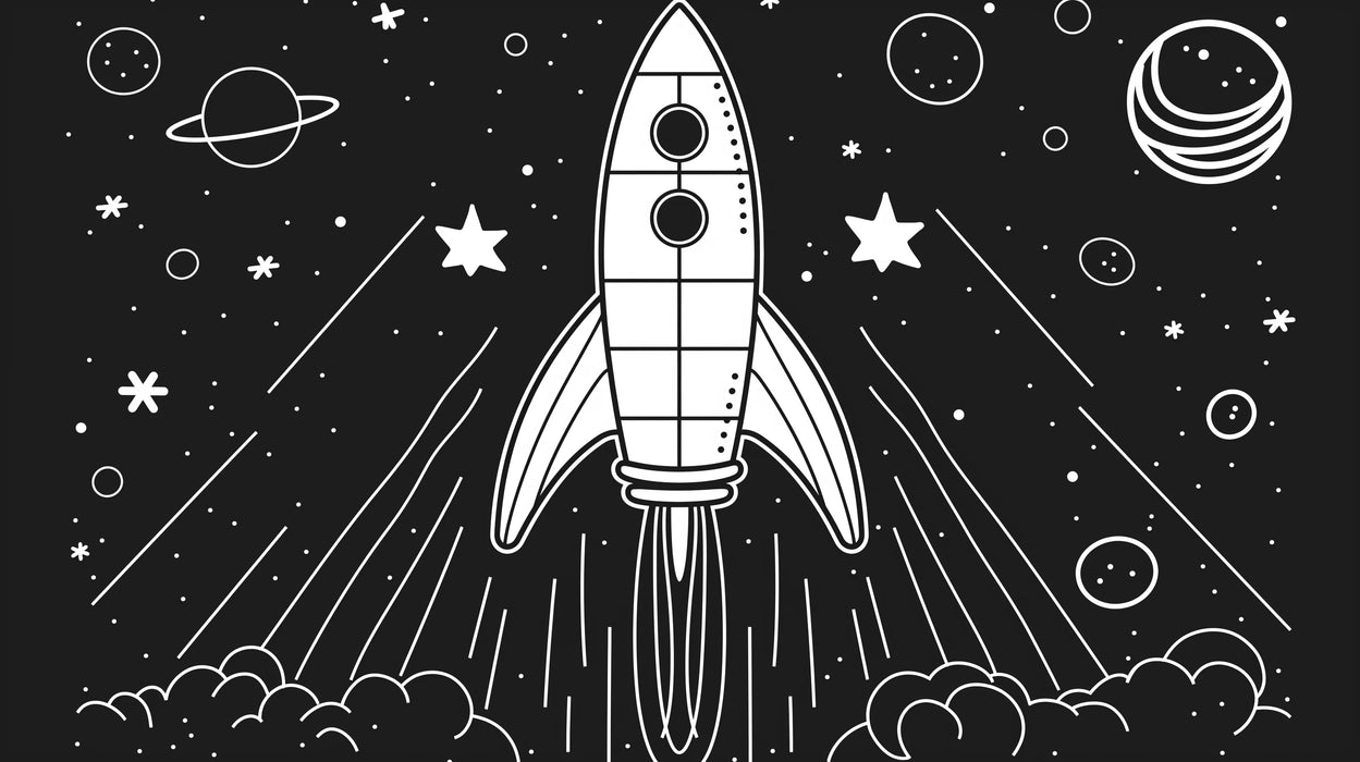 Mural Wallpaper coloring | Rocket in black and white in space