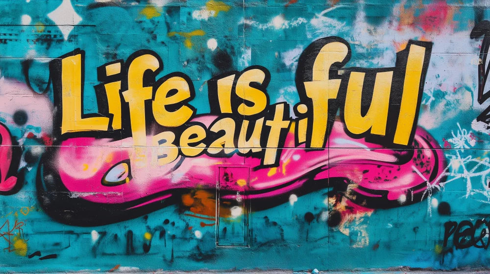 Mural Wallpaper graffiti | 'Life is Beautiful' in bright colors