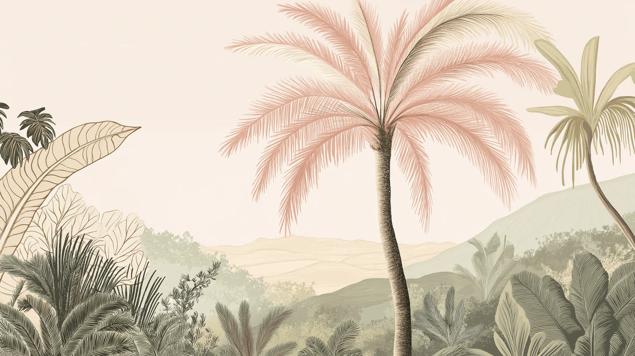 Mural Wallpaper tropical | Delicate palms and pastel shades