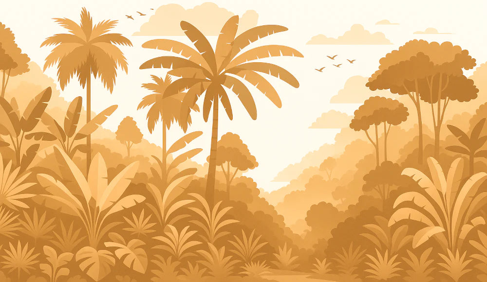 Mural Wallpaper jungle | Tropical motif in orange and soft tones