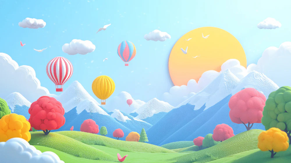 Mural Wallpaper landscapes in hot air balloon | Colorful sky and mountains