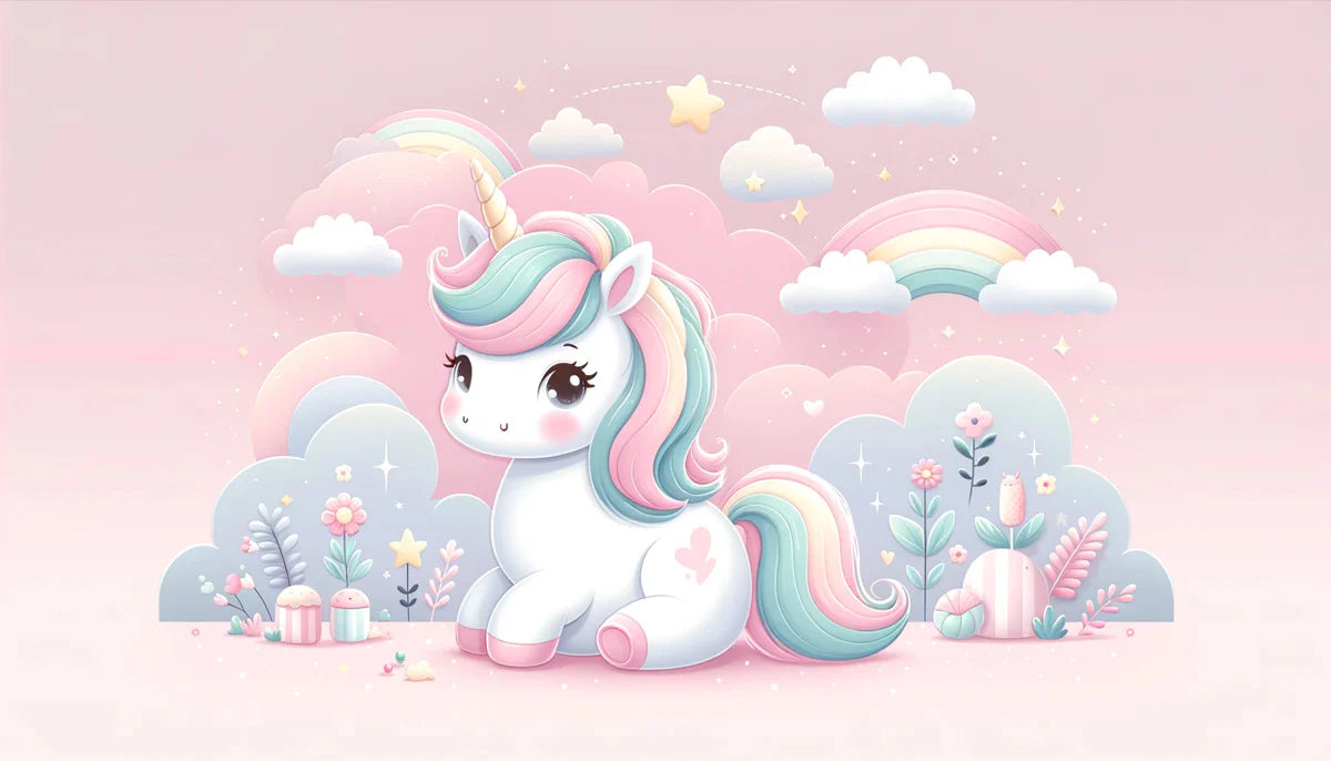 Unicorn Mural Wallpaper | Rainbow, Clouds, and Flowers