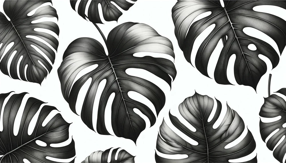 Black and White Foliage Mural Wallpaper | Large Black Monstera Leaves Design