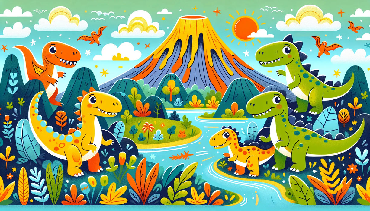 Dinosaur Kids Mural Wallpaper | Volcanoes and Around the River