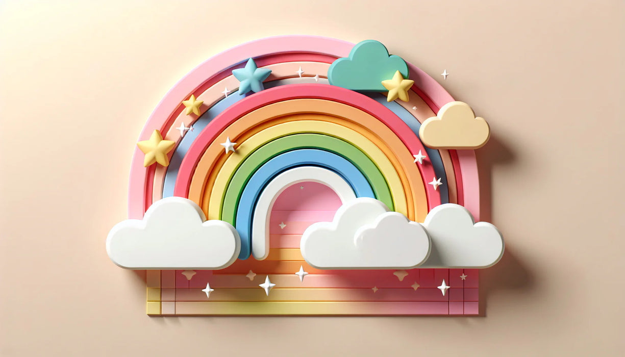 Rainbow Mural Wallpaper | 3D Cloud and Rainbow on Beige Background