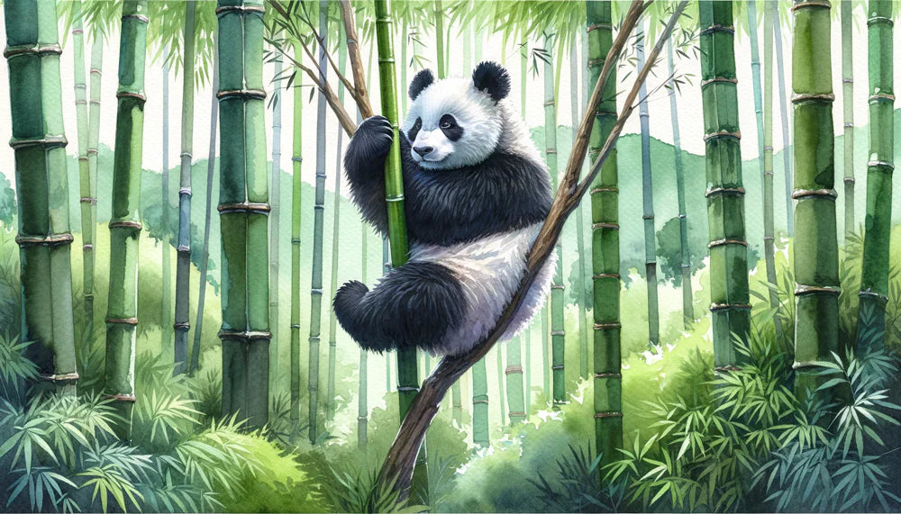 Panda Mural Wallpaper | Green Watercolor Bamboo Forest