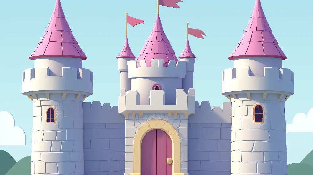 Mural Wallpaper fairy tale castle | A colorful castle with towers and flags