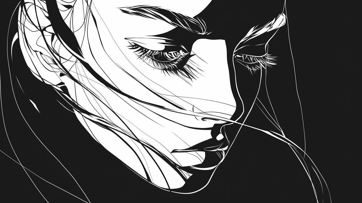 Line Art Mural Wallpaper | Black and White Manga Style