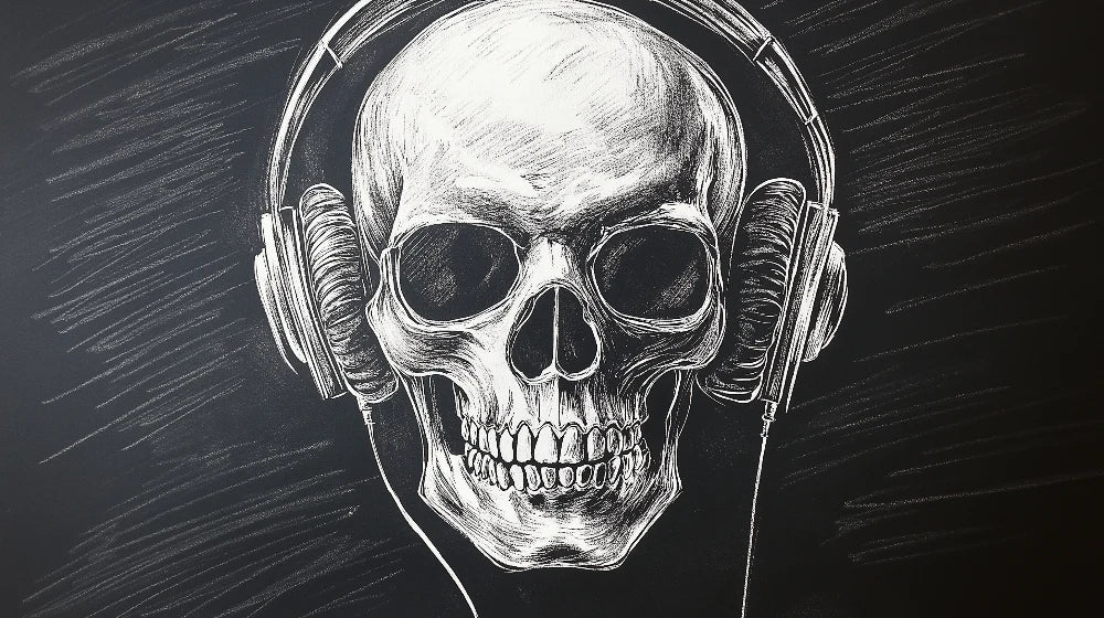Mural Wallpaper skull-head | Artistic illustration of a stylized skull wearing headphones