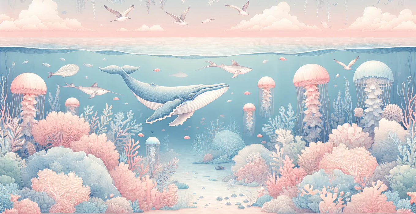 Marine Mural Wallpaper | Jellyfish, Whales, and Massive Corals