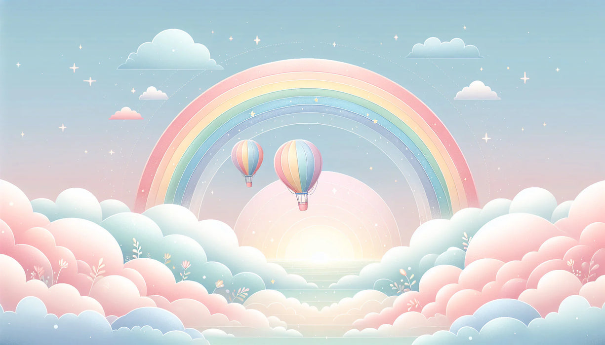 Rainbow Mural Wallpaper | Hot Air Balloons, Clouds, and Sunrise