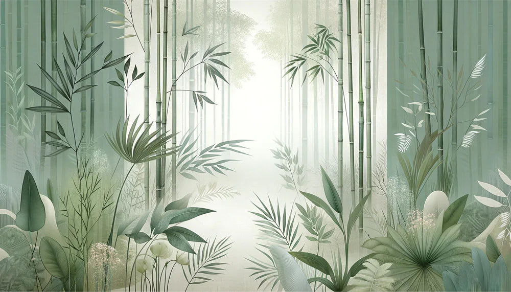 Bamboo Mural Wallpaper | Bamboo Stems and Green Foliage