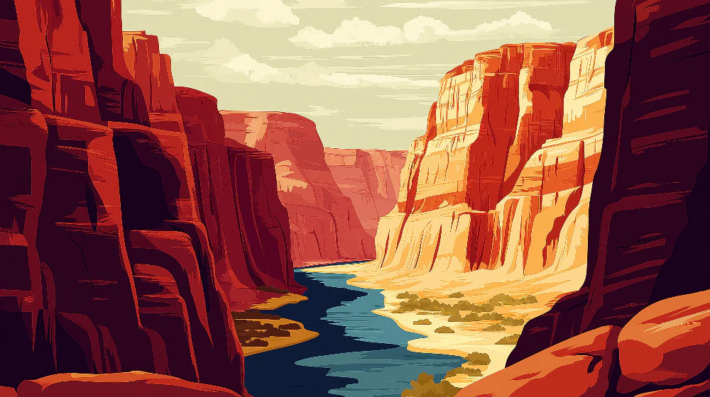 Mural Wallpaper canyon | Desert landscape with rivers and red cliffs