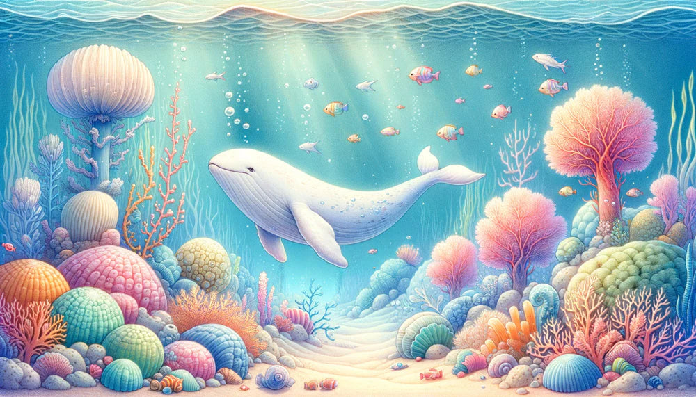 White Whale Mural Wallpaper | Coral Reef and Fish Massif