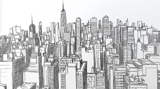 Close-up of NYC cityscape wallpaper design with bold black and white contrast and iconic skyscrapers for contemporary office decor
