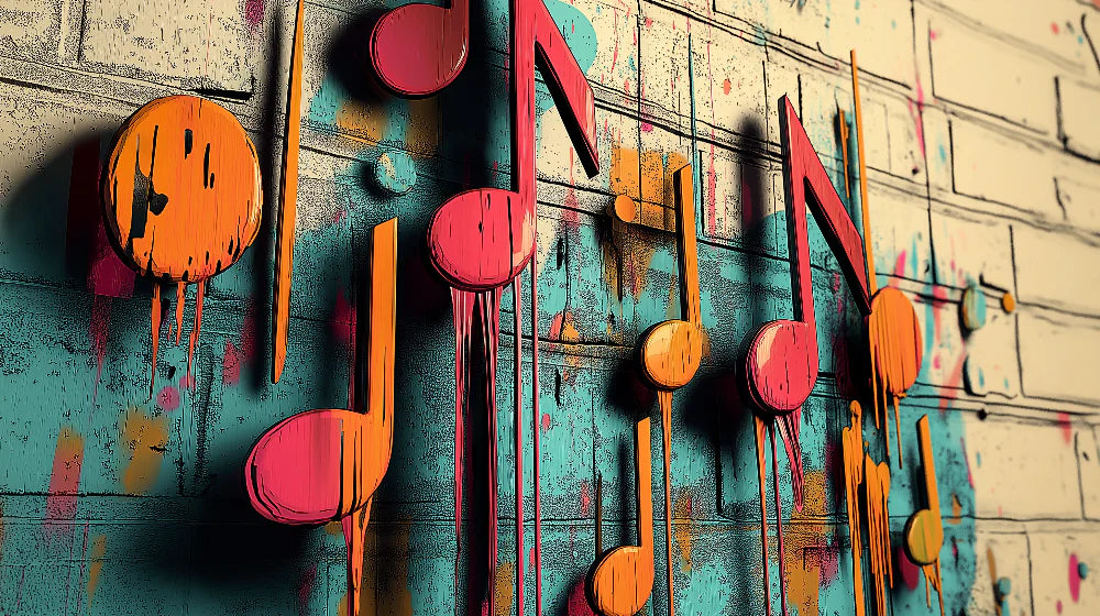 Mural Wallpaper music notes | Colorful artistic design with dynamic splashes