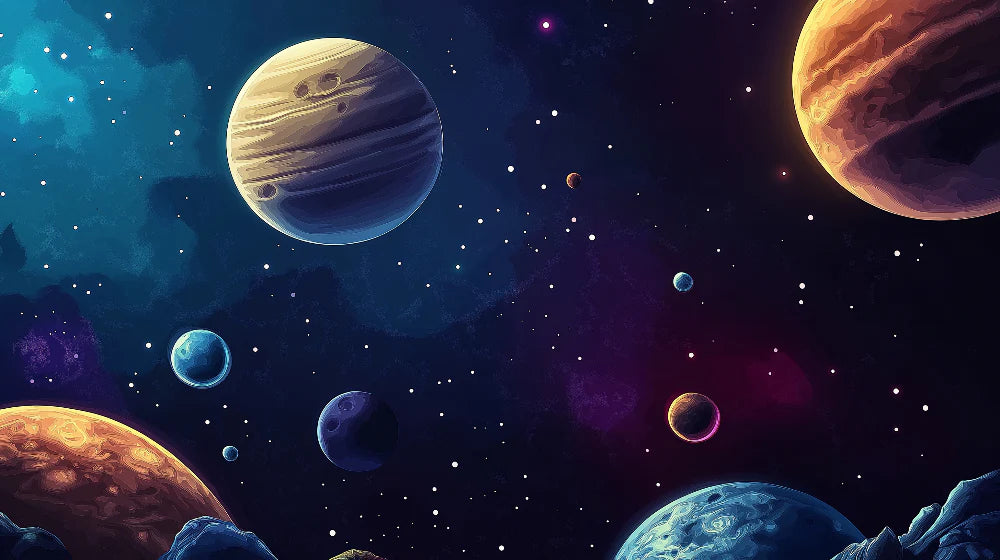 Mural Wallpaper space | Colorful planets pattern on starry background