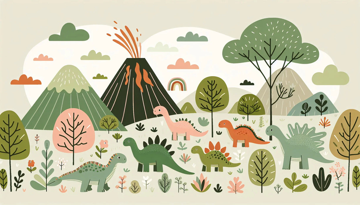 Children's Bedroom Mural Wallpaper | Dinosaurs and Volcanic Eruption