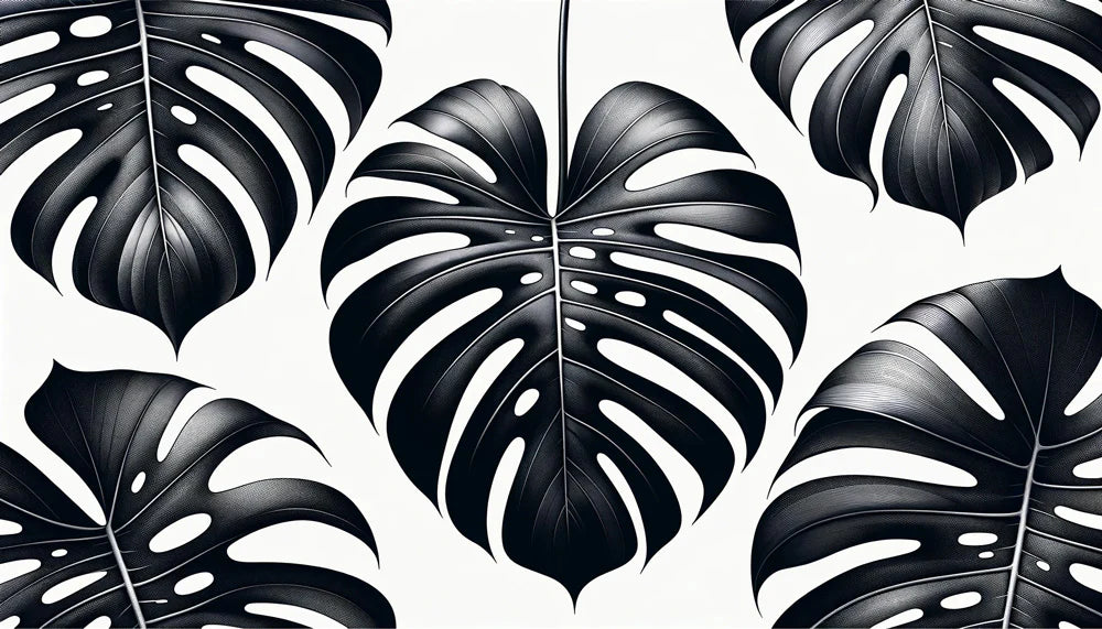 Black and White Foliage Mural Wallpaper | Realistic Black Monstera Leaves