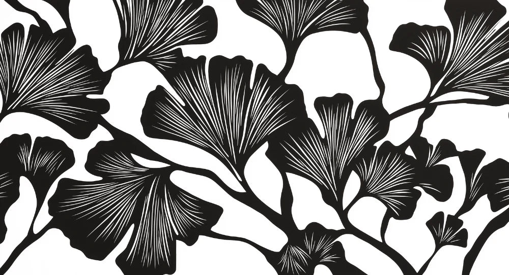Black and White Foliage Mural Wallpaper | Ginkgo Panoramic