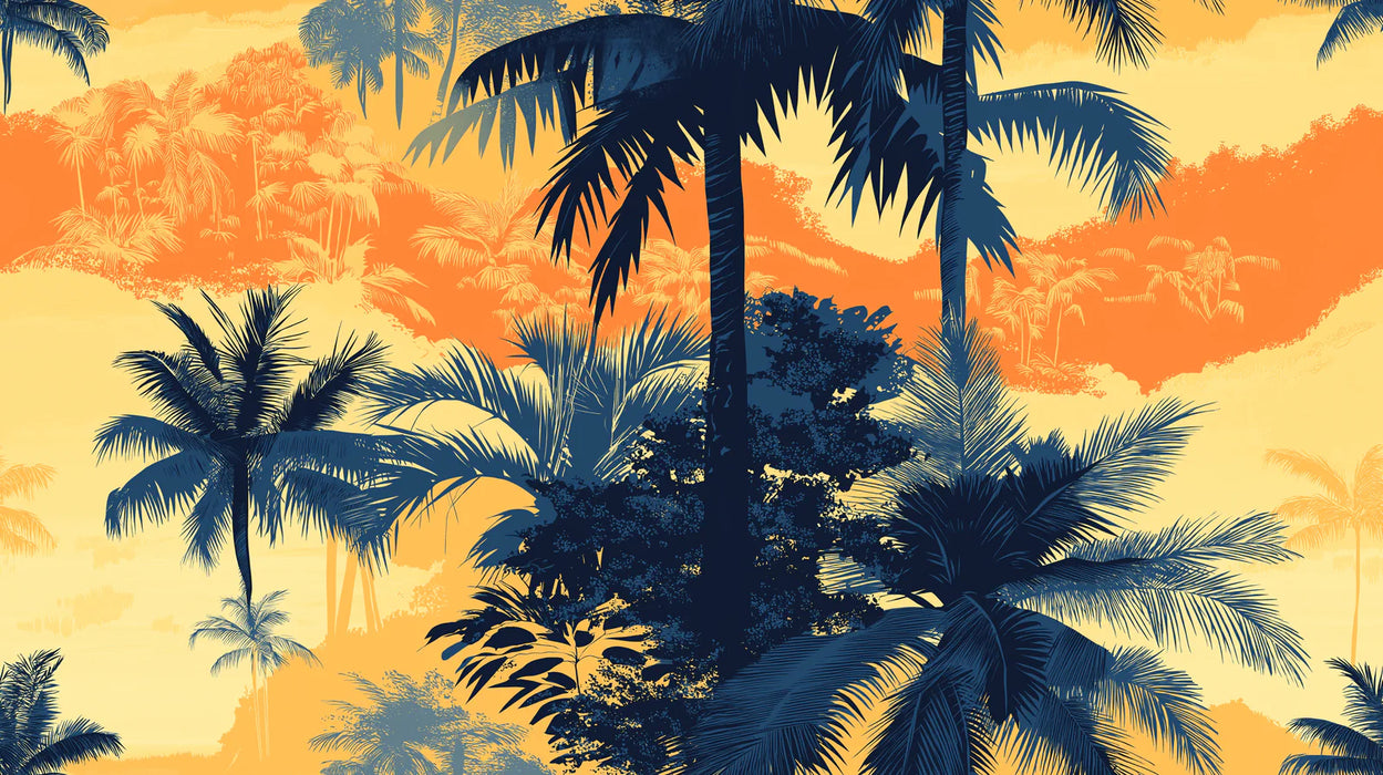 Mural Wallpaper | Blue palms on a warm background