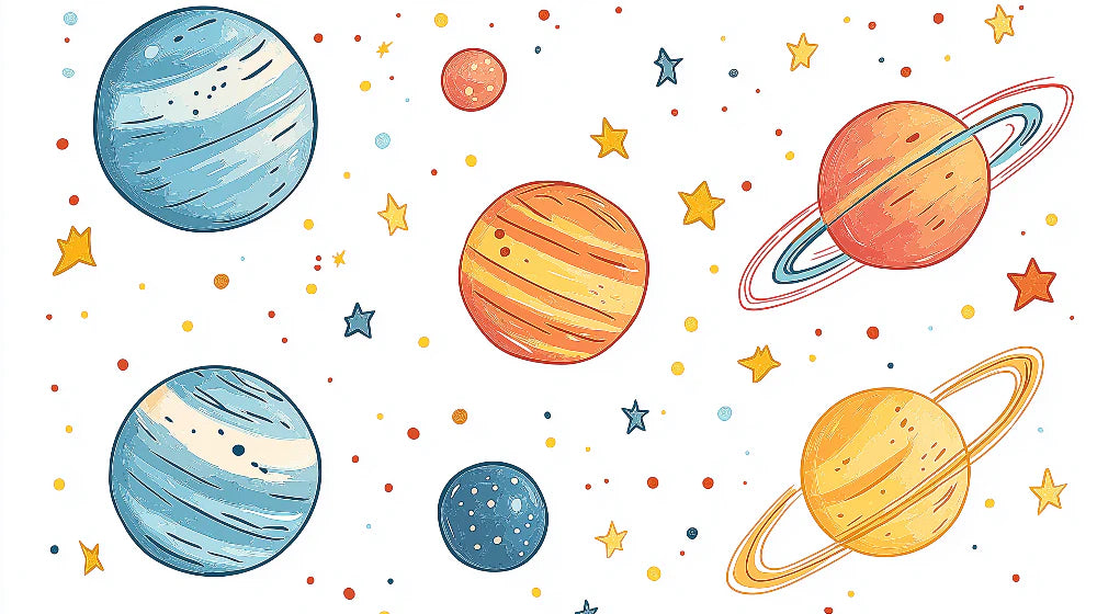 Mural Wallpaper space | Colorful drawings of planets and stars