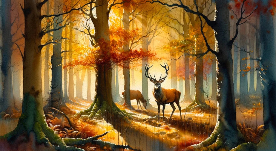 Deer Mural Wallpaper | Watercolor Forest and Deer in Autumn