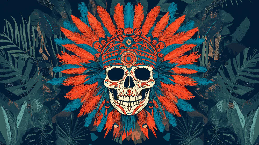 Mural Wallpaper tribal skull | Duo of blue and orange