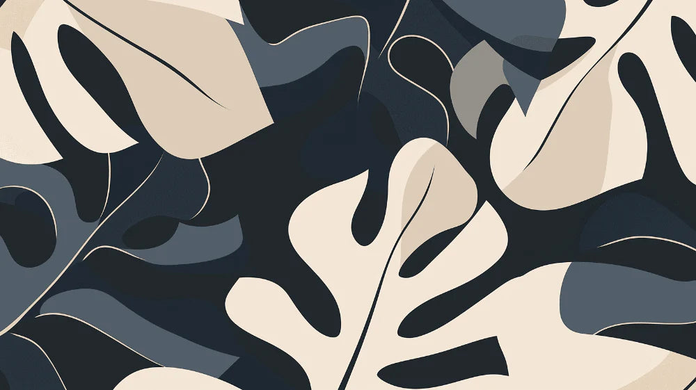 Mural Wallpaper beige and blue foliage | Giant Monsteras