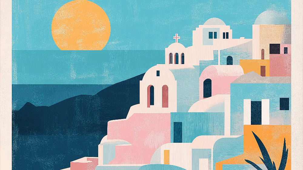 Mural Wallpaper Santorini | Colorful architecture and sunrise