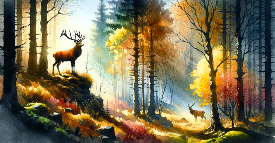 Deer Mural Wallpaper | Colorful Autumn Watercolor
