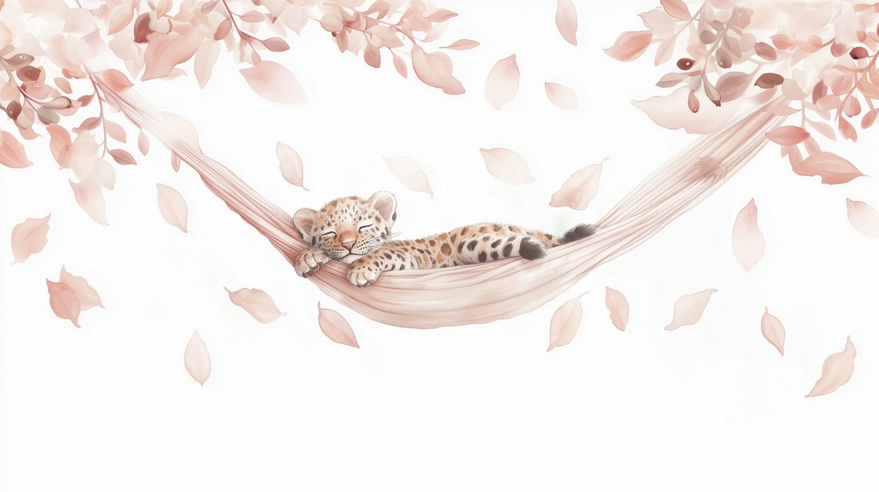 Mural Wallpaper leopard | Adorable sleeping leopard in a hammock
