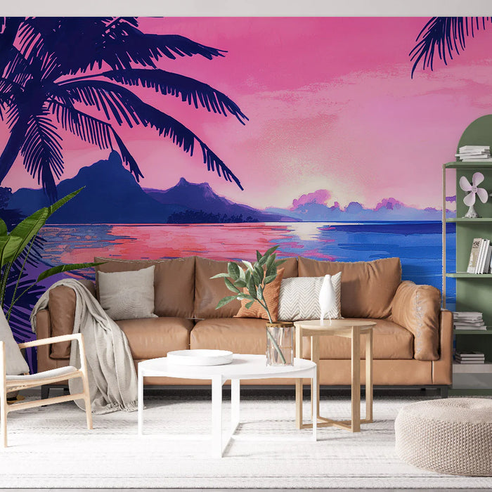 Palm Tree and Seaside Mural Wallpaper | Painting Style