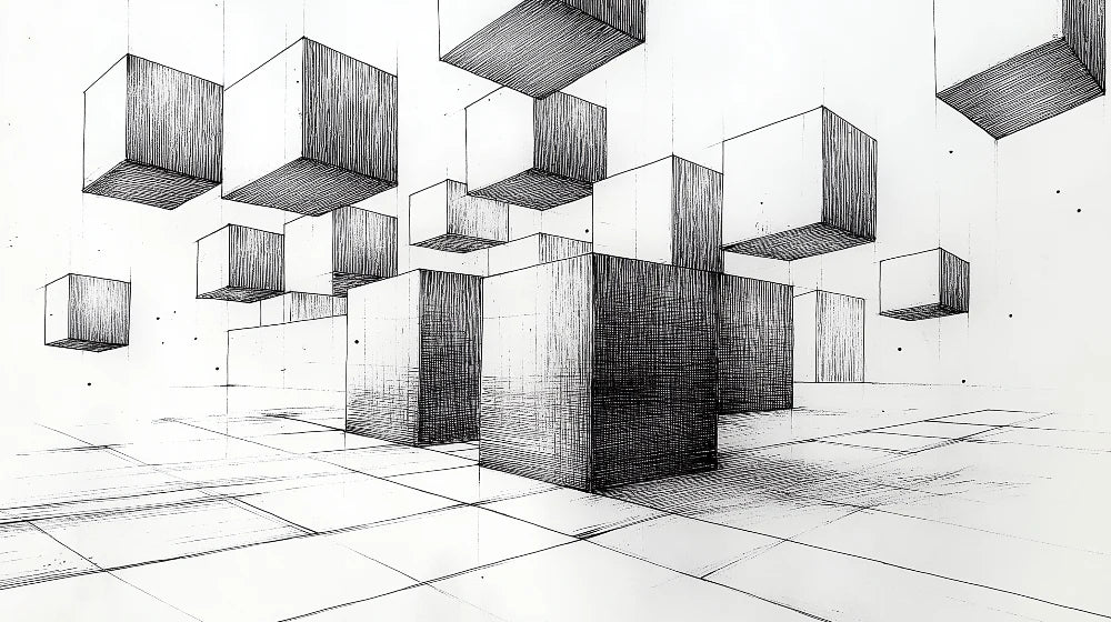 Mural Wallpaper cubes 3D | Monochrome perspective geometric design