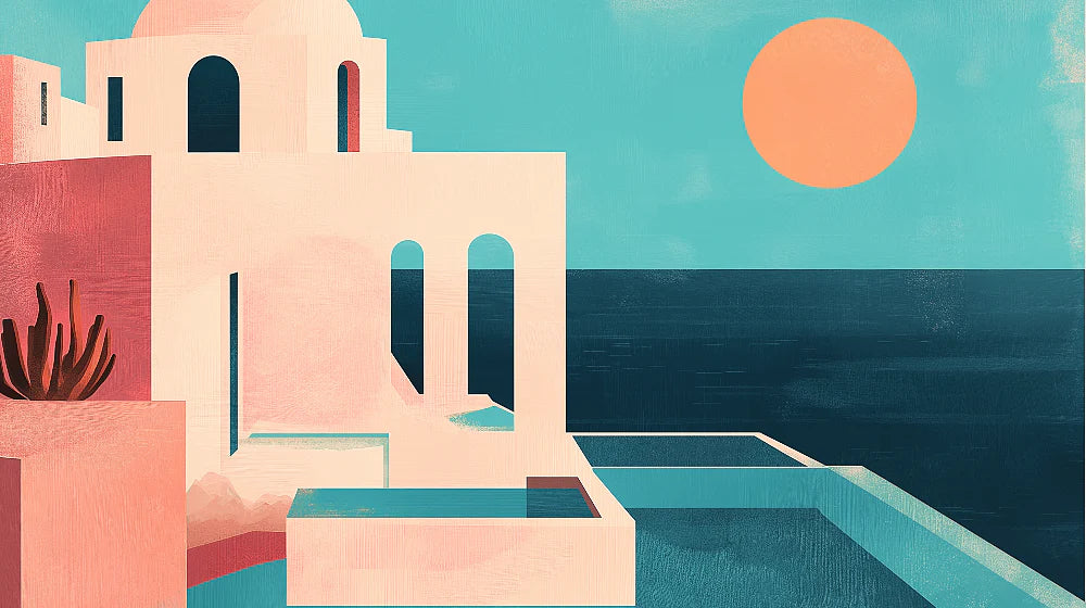 Mural Wallpaper Santorini | Modern seaside scene