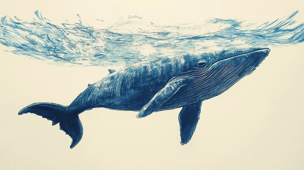 Mural Wallpaper whale | Artistic illustration of a majestic whale in the water