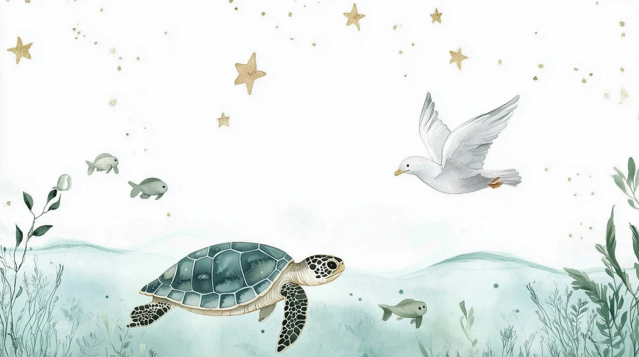 Mural Wallpaper ocean dreamer | Turtle and golden stars