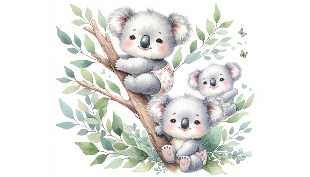 Baby Koala Mural Wallpaper | Watercolor of Little Koala on Their Branch