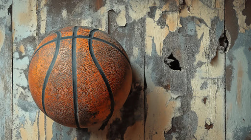 Panoramic view of basketball vintage wallpaper with textured wall design for boys bedroom decor
