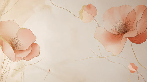 Close-up of elegant pink floral wallpaper design with watercolor-style flowers and golden touches for romantic bedroom decor
