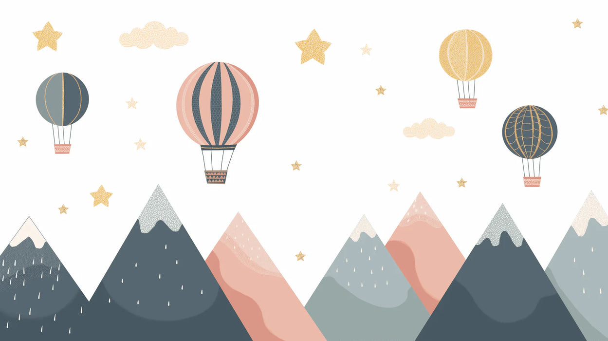 Hot Air Balloon Mural Wallpaper | Colorful Mountains