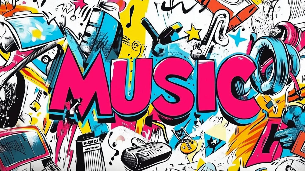Colorful pop art design music mural wallpaper