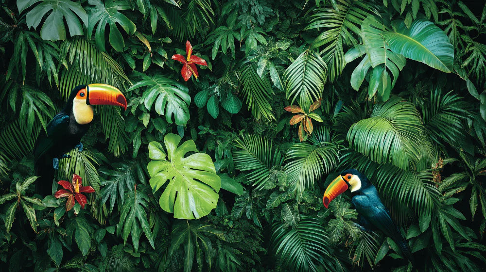 Mural Wallpaper jungle | Toucan and Tropical Foliage