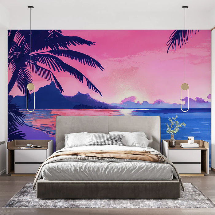Palm Tree and Seaside Mural Wallpaper | Painting Style