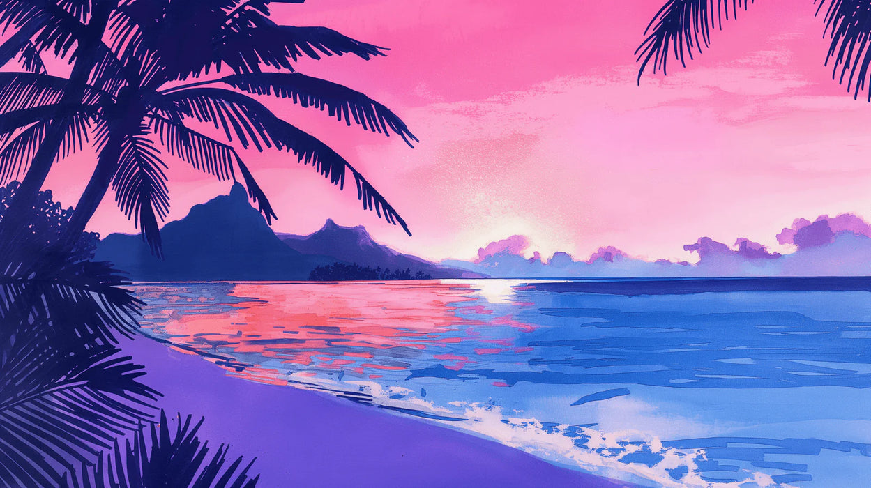 Palm Tree and Seaside Mural Wallpaper | Painting Style