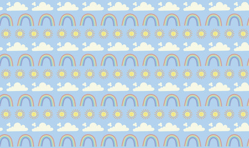 Rainbow Cloud Wallpaper - Colorful clouds and sun on light blue background for kids room