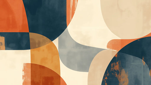 Vintage 60s-70s inspired abstract mural wallpaper with geometric shapes and modern colors